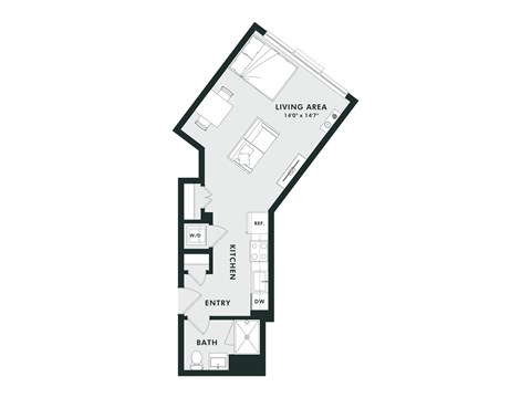 Floor plan for studio, 1 bath, 460 sqft